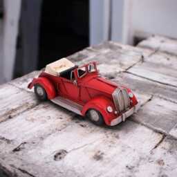 Antique Red Metal Car Model, Handmade Desk Decor - thumbnail 2