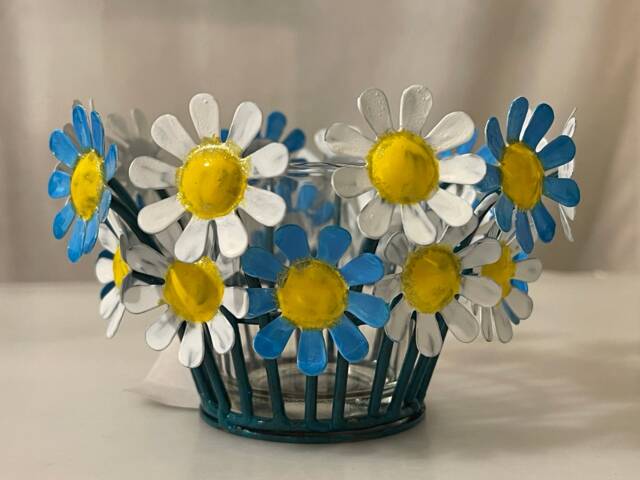 Hand Painted Floral Candle Holder, Daisy Tealight, Religious Gift - image 1