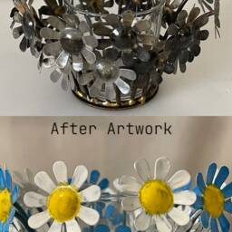 Hand Painted Floral Candle Holder, Daisy Tealight, Religious Gift - thumbnail 3