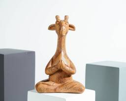 Meditating Giraffe Sculpture, Animal, Yoga, Wood Carving, Wooden Base, Meditation Statue, Figurine, Handmade, Office Decor, Appreciated Gift - thumbnail 1