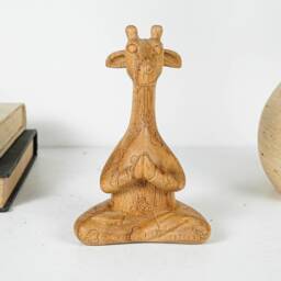 Meditating Giraffe Sculpture, Animal, Yoga, Wood Carving, Wooden Base, Meditation Statue, Figurine, Handmade, Office Decor, Appreciated Gift - thumbnail 4