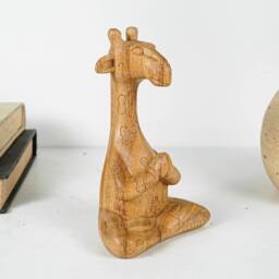 Meditating Giraffe Sculpture, Animal, Yoga, Wood Carving, Wooden Base, Meditation Statue, Figurine, Handmade, Office Decor, Appreciated Gift - thumbnail 3