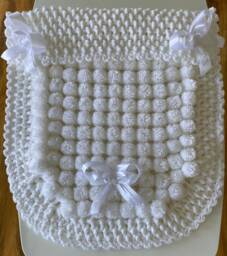 White Baby Blanket, Pom & Crochet Trim