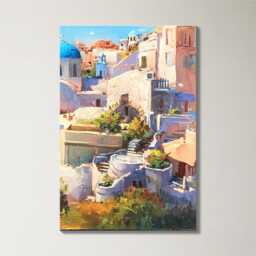 Santorini Greece Cliffside 3 Panel Split Canvas Wall Art Summers Day Summer Cityscape Oil Painting Framed Home Decor - thumbnail 4