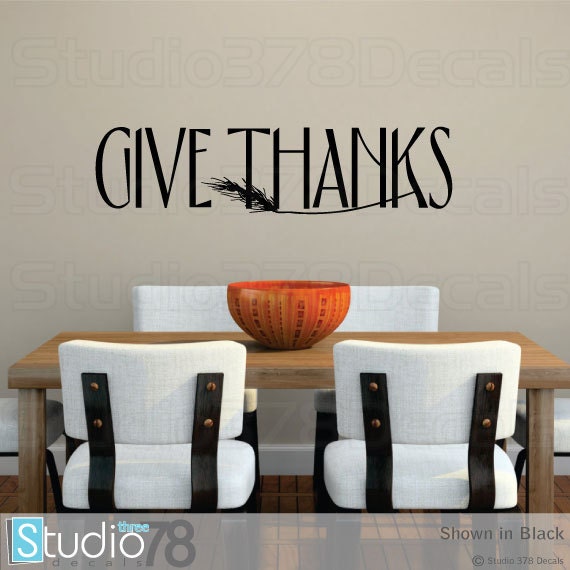 Give Thanks Vinyl Wall Decal - Thanksgiving Home Decor - 32x8 - image 1