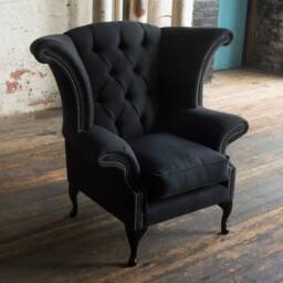 Charcoal Herringbone Wool Chesterfield Wing Chair - British Handmade Other Colours - thumbnail 3