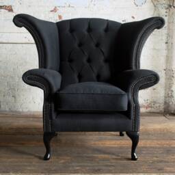 Charcoal Herringbone Wool Chesterfield Wing Chair - British Handmade Other Colours - thumbnail 2
