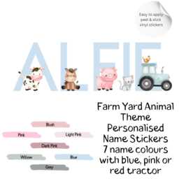 Personalised Pink Farm Animal Name Wall Stickers, Nursery Vinyl Letters, Custom Farmyard Decor, Cow Pig Sheep Tractor Theme 4 - thumbnail 1