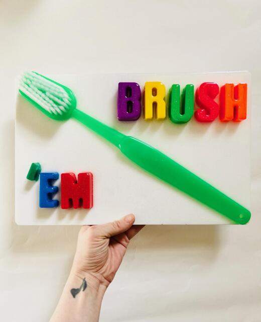 Giant Toothbrush Bathroom Wall Hanging/ Nostalgic/ Pop Art Resin Sculpture/ Dopamine D??cor/Food D??cor/ Maximalist D??cor/Teeth - image 1
