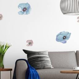 Poppy Wall Decals, Dark Sky Blue, 2-Set, Home D??cor, Watercolor Decals For Walls, Tile & Furniture, Hand-Painted - thumbnail 3