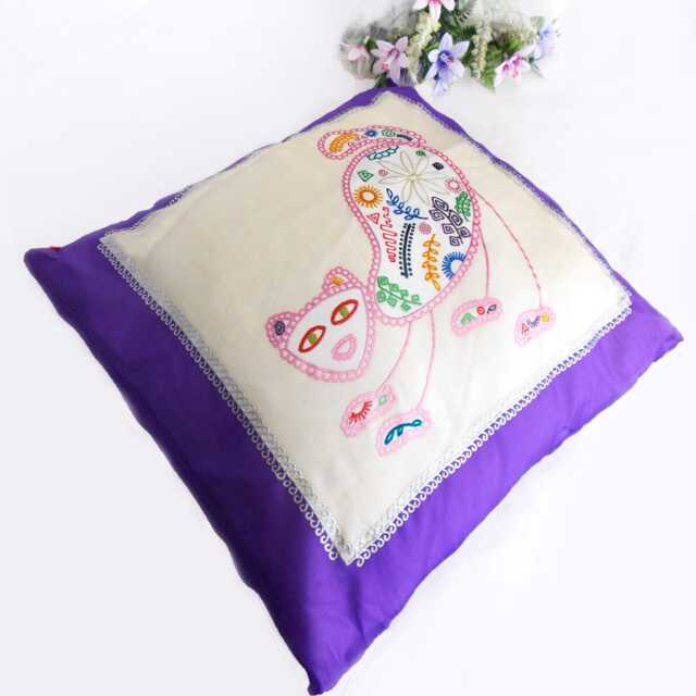 Silk Cushion Cover. Purple, Cream, Pink, White. Sparkly Mexican Cat. Amusing - image 1
