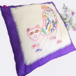 Silk Cushion Cover. Purple, Cream, Pink, White. Sparkly Mexican Cat. Amusing - thumbnail 2