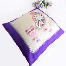 Silk Cushion Cover. Purple, Cream, Pink, White. Sparkly Mexican Cat. Amusing - thumbnail 1