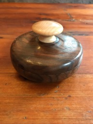 Turned Wooden Claro Walnut Lidded Bowl With Maple Handle