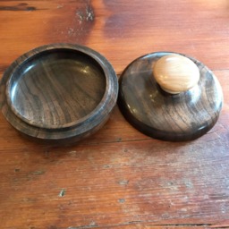 Turned Wooden Claro Walnut Lidded Bowl With Maple Handle - thumbnail 3