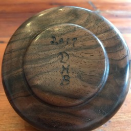 Turned Wooden Claro Walnut Lidded Bowl With Maple Handle - thumbnail 2