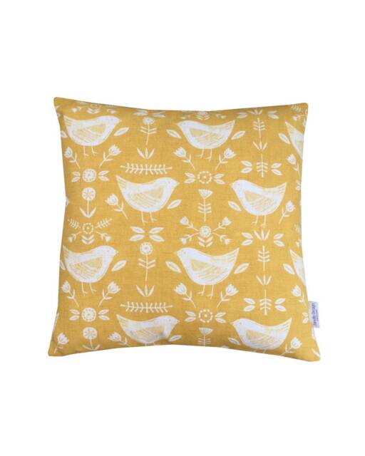Double Sided Scandinavian Birds Linen Cushion Cover Ochre Yellow Pillow Sham - image 1