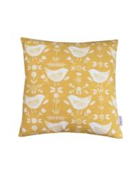 Double Sided Scandinavian Birds Linen Cushion Cover Ochre Yellow Pillow Sham - thumbnail 1