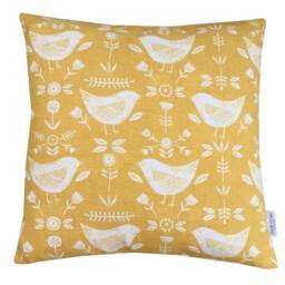 Double Sided Scandinavian Birds Linen Cushion Cover Ochre Yellow Pillow Sham - thumbnail 2