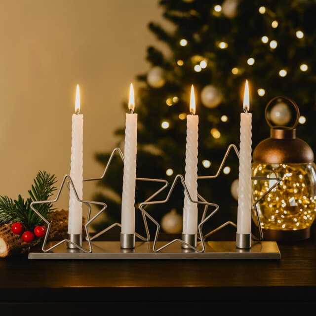 Christmas Star Taper Candle Holder Decorative Festive Ornament Holds 4 Candles Decor Home Silver/Gold - image 1