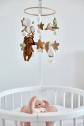 Baby Mobile Boy, Bear Baby Mobile, Bear Pilot Hot Air Balloon Moon & Star New Gift, Neutral Nursery - thumbnail 1