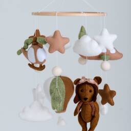 Baby Mobile Boy, Bear Baby Mobile, Bear Pilot Hot Air Balloon Moon & Star New Gift, Neutral Nursery - thumbnail 2