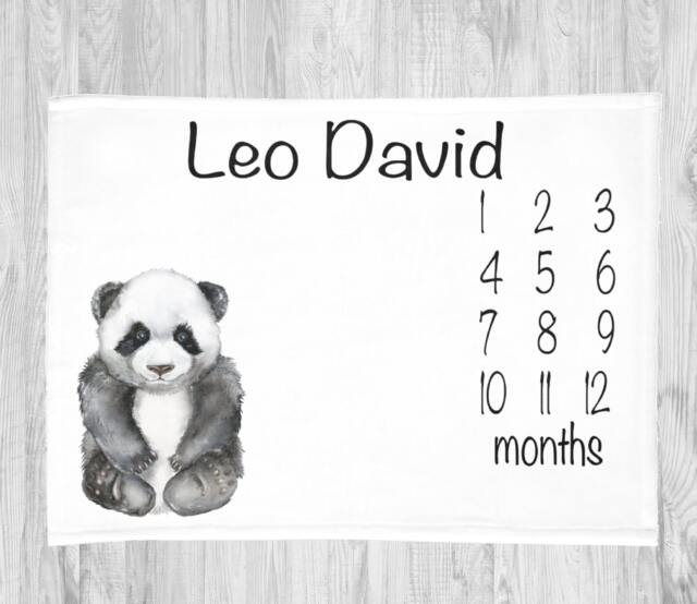 Panda Baby Milestone Blanket, Personalized Boy Girl Monthly Tracker Growth - image 1