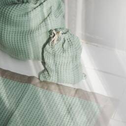Linen Waffle Bathroom Rugs, Natural Washable Bath Mat, Textured Spa Rug - thumbnail 3