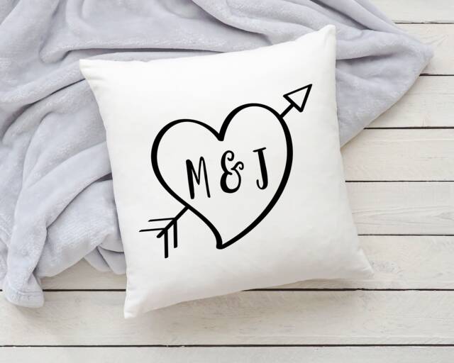 Personalised Initials Cushion - Gift Wedding Decor Couple Valentines Girlfriend Cymraeg - image 1