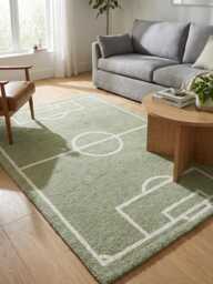Hand Tufted Wool Soccer Field Rug, Soft Green Kids Playroom Rug - thumbnail 1