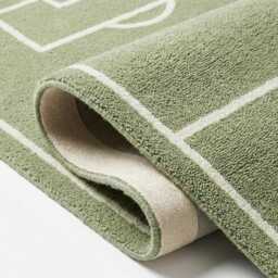Hand Tufted Wool Soccer Field Rug, Soft Green Kids Playroom Rug - thumbnail 2