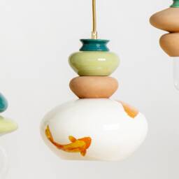 Green Pendant Ceramic Lamp, Hanging Lampshade, Unique Ceiling Light Fixture - thumbnail 2
