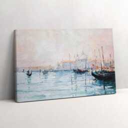 Oil Painting Of Gondolas in Venice Canvas, Picture Wall Hanging, Blue Decor, Landscape Canvas Print - thumbnail 1