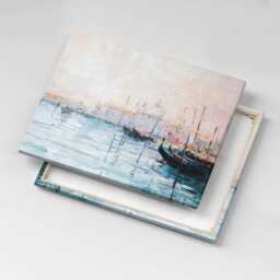 Oil Painting Of Gondolas in Venice Canvas, Picture Wall Hanging, Blue Decor, Landscape Canvas Print - thumbnail 3