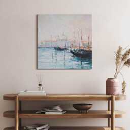 Oil Painting Of Gondolas in Venice Canvas, Picture Wall Hanging, Blue Decor, Landscape Canvas Print - thumbnail 2