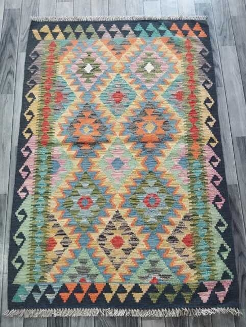 Multicolour Kilim Rug, Handmade Artisan Afghan Turkish Persian Navajo Scandinavian Bohemian Flatweave Natural Wool Rug 147x102 cm - image 1