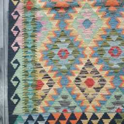 Multicolour Kilim Rug, Handmade Artisan Afghan Turkish Persian Navajo Scandinavian Bohemian Flatweave Natural Wool Rug 147x102 cm - thumbnail 2