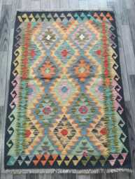 Multicolour Kilim Rug, Handmade Artisan Afghan Turkish Persian Navajo Scandinavian Bohemian Flatweave Natural Wool Rug 147x102 cm - thumbnail 1