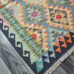 Multicolour Kilim Rug, Handmade Artisan Afghan Turkish Persian Navajo Scandinavian Bohemian Flatweave Natural Wool Rug 147x102 cm - thumbnail 3
