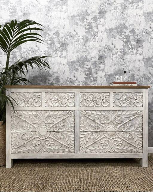 Hand-Carved Mango Wood 8 Drawer Chest Of Drawers - image 1