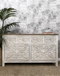 Hand-Carved Mango Wood 8 Drawer Chest Of Drawers