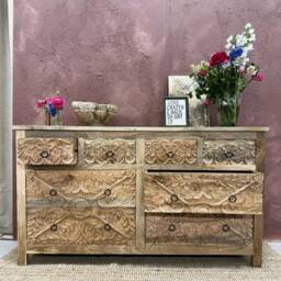 Hand-Carved Mango Wood 8 Drawer Chest Of Drawers - thumbnail 4