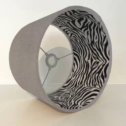 Grey Velvet Drum Lampshade, Double Sided Lampshade With Zebra Print Cotton Interior, Ceiling Light Shade - thumbnail 2
