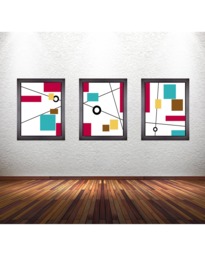 Set Of 3 Modern Geometric Art Prints Colorful Abstract Wall Decor - thumbnail 1
