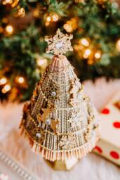 Repurposed Book Christmas Tree - Deer & Snowflakes Silver Gold, Vintage Christmas, Tree, Book Lover, Tree