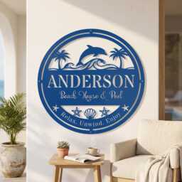Custom Poolside Oasis Metal Wall Art, Personalized Family Name Sign, Tropical Patio Decor - thumbnail 4