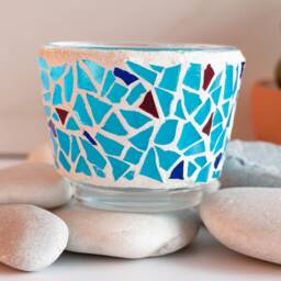 Blue Mosaic Glass Candle Holder Stained Votive - thumbnail 4