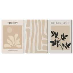 Canvas Set Of 3 Wall Art - Stylish Plant Patterns in Shades Beige & Black, Photo Print, Plants Flowers Decor - thumbnail 2