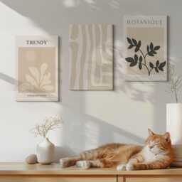 Canvas Set Of 3 Wall Art - Stylish Plant Patterns in Shades Beige & Black, Photo Print, Plants Flowers Decor - thumbnail 3