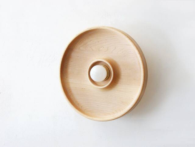 Round Designer Maple Minimal Wall Fixture Light Flush Mount Wood Sconce Bedroom Lighting Restaurant Living Room - image 1